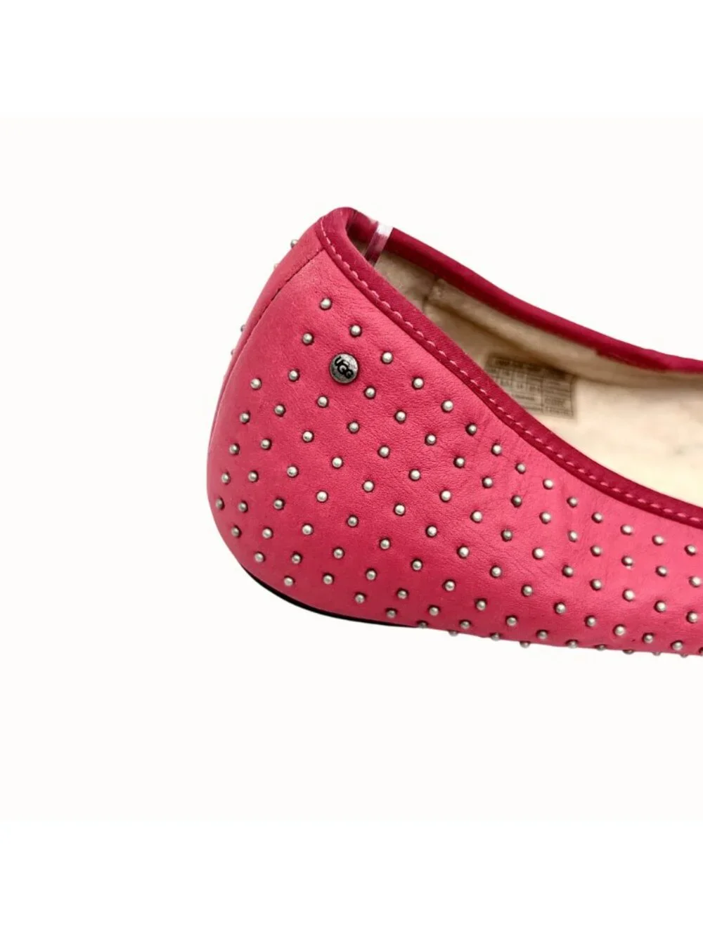 UGG ALLOWAY PINK LEATHER SILVER STUDDED SHEARLING FLATS - 10